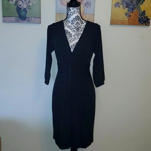 BCBG Maxazria Black 3/4 Sleeve Dress Below Knee slip on fully lined low back
